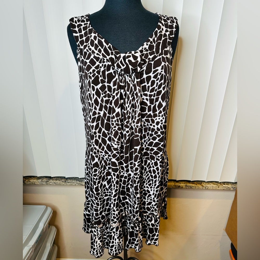 Intermission Women Brown Animal Print Girrafe Sleeveless Ruffled Hem Dress